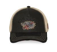 Von Dutch Classic Trucker Cap, Black and Beige, Breathable Mesh, with Embroidered Wolf Patch