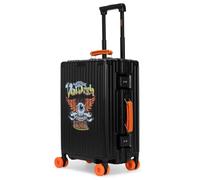 Von Dutch Cross Roads Polycarbonate Carry-on Suitcase with Aluminum Frame - Hardside Spinner Luggage with TSA Lock, Cup Holder & Silent Skater Wheels, Black with Orange Accents, Carry-on, Cross Roads