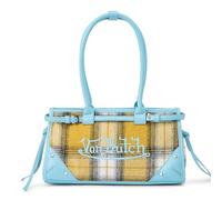Von Dutch Lane - 12.7 inch two-tone vegan leather shoulder bag with logo detail, long handles, and branded lining, 12.75" L x 5" W x 7" H