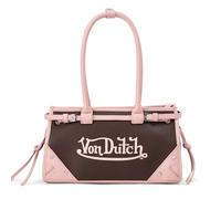 Von Dutch Lane Shoulder Bag | 12.75” Two-Tone Vegan Leather & Denim Handbag with Logo Detail, Long Handles & Branded Lining, Brown, 12.75" L x 5" W x 7" H, Shoulder Bag