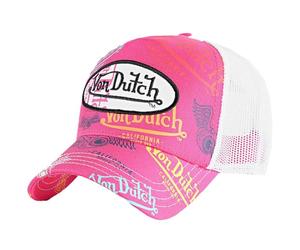 Von Dutch | LE FUS Pink and White Trucker Cap | Unisex, with Curved Visor and Snapback Closure | Original Caps Hat | for Men or Women | Mesh Caps
