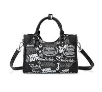 Von Dutch Mini County Bag, Vegan Leather Satchel Handbags for Women with Top Handle & Crossbody Strap, Black, One Size