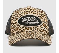 Von Dutch Print Leopard Trucker Cap in Beige & Brown One Size