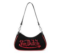 Von Dutch Purse Shoulder Bag, Velvet Handbag Rhinestone Logo and Silver Chain with Wrench, Black and Red Rhinestone, 2 inches (W) x 10 inches (L) x 4.5 inches (H), Hanbag