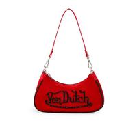 Von Dutch Purse Shoulder Bag, Velvet Handbag Rhinestone Logo and Silver Chain with Wrench, Red and Black Rhinestone, 2 inches (W) x 10 inches (L) x 4.5 inches (H), Hanbag