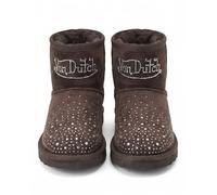 Von Dutch Rhinestone Shearling Boots for Women - Faux Suede Mini, Mocha, 6 UK