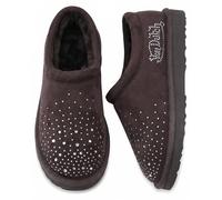 Von Dutch Rhinestone Slip-On Bootie Slippers for Women | Suede House Shoes with Faux Shearling Lining, Closed Round Toe