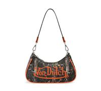 Von Dutch Shoulder Bag for Women with Printed Logo and Gold or Silver Chain with Key Charm, 10 inches x 2 inches x 4.5 inches