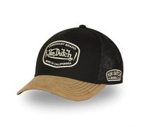 Von Dutch Trucker Cap with Adult Net and Semi-Curved Patch, Black/Beige, One Size