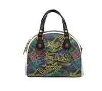 Von Dutch Womens Classic Bowling Bag Purse - Womens Handbag with Adjustable Strap, Spacious Interior, and Iconic Logo Design, Neon Multi-logo, 7 x 8 x 4.5 inches