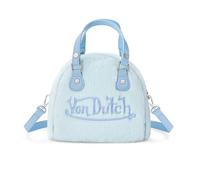 Von Dutch Womens Furry Bowling Bag Purse, Light Blue Furry, 7 x 8 x 4.5 inches