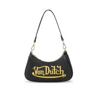 Von Dutch Womens Rhinestone Shoulder Bag - Stylish Handbag with Adjustable Strap, Spacious Interior, and Iconic Logo Design, Black and Gold, Hanbag