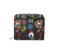 Von Dutch Zip-Up Wallet with ID Window, Vegan Leather Jax Print, Black, 4" H x 4.5" W, Zip-up Jax Wallet