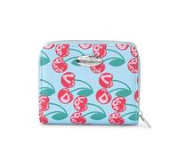 Von Dutch Zip-Up Wallet with ID Window, Vegan Leather, Slim Unisex Design for Men & Women, Cherry - Blue, 4" H x 4.5" W, Cherry Zip-up Wallet