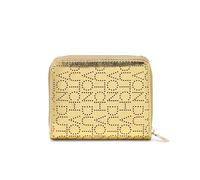 Von Dutch Zip-Up Wallet with ID Window, Vegan Leather, Slim Unisex Design for Men & Women, Dotted Monogram - GOLD, 4" H x 4.5" W, Dotted Monogram Zip-up Wallet