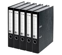 VON Leitz 10541095 Pack of 5 A4 Folders, 100% Recycled Cardboard, for 350 Sheets, 50 mm Spine Width, Classic Marbled, Blue Angel & FSC Certified, for School, Study & Home, Black, Pack of 5