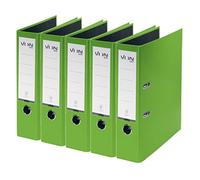 VON Leitz 10551055 Folder A4, Cardboard with Plastic Cover, 80 mm Spine Width, for 600 Sheets, FSC Certified Cardboard, for School, Study & Home, Green, Pack of 5, 1055