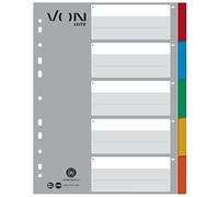 Von Leitz 12890000 Pack of 5 A4 Dividers Blank Dividers Extra Wide 100% Recycled Cardboard 11 Hole Universal Index Multi-Coloured