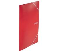 VON Leitz 30070025 A4 Folder with Elastic Band, Polypropylene Plastic, for 150 Sheets, 3 Flaps, Folder with Elastic Band, with Modern Von Print, Lightweight Folder for School and Home, Pack of 5, Red