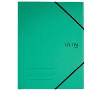 VON Leitz 30080055 A4 Folder with Elastic Band, Recycled Cardboard, for 150 Sheets, 3 Flaps, Folder with Modern VON Print, Lightweight Folder for School and Home, Pack of 5, Green, 30080055