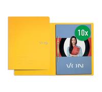 VON Leitz 30130015 Pack of 10 A4 File Folders, Cardboard, with Stapling Mechanism, for 250 Sheets, with Soft Cover, for School, Study and Household, Yellow