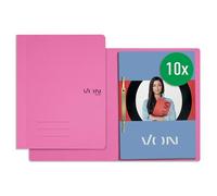 VON Leitz 30130022 Pack of 10 A4 File Folders, Cardboard, with Stapling Mechanism, for 250 Sheets, with Soft Cover, for School, Study and Home, Pink