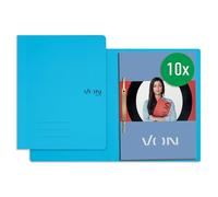 VON Leitz 30130030 Pack of 10 A4 File Folders, Cardboard, with Stapling Mechanism, for 250 Sheets, with Soft Cover, for School, Study and Home, Light Blue