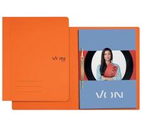 VON Leitz 30130045 Pack of 10 A4 File Folders, Cardboard, with Stapling Mechanism, for 250 Sheets, with Soft Cover, for School, Study and Home, Orange