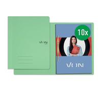 VON Leitz 30130050 Pack of 10 A4 File Folders, Cardboard, with Stapling Mechanism, for 250 Sheets, with Soft Cover, for School, Study and Home, Light Green