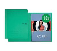 VON Leitz 30130055 Pack of 10 A4 File Folders, Cardboard, with Stapling Mechanism, for 250 Sheets, with Soft Cover, for School, Study and Home, Green