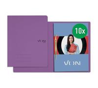 VON Leitz 30130065 Pack of 10 A4 File Folders, Cardboard, with Stapling Mechanism, for 250 Sheets, with Soft Cover, for School, Study and Home, Purple