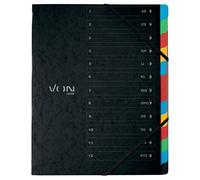 VON Leitz 30150095 Pack of 5 A4 Folder with 12 Compartments, Project Folder with Coloured Plastic Tabs, Lightweight Cardboard Document Tray, Elastic Closure, Black