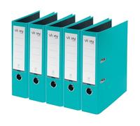 VON Leitz A4 Folder, Pack of 5, Cardboard with Plastic Cover, 80 mm Spine Width, for 600 Sheets, Blue Angel & FSC Certified, for School, Study & Home, Turquoise, 10551052