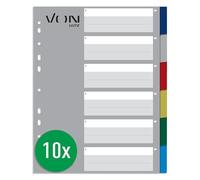 VON Leitz Leitz 13050000 Pack of 10 6-Part Index A4 Blank Dividers for Folders, Polypropylene, Extra Wide, 11-Hole Universal Index for File Folders and Ring Binders, Multi-Colour, Pack of 10