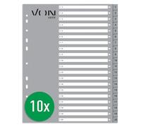 VON Leitz Pack of 10 A4 Number Indexes, 1-20 Numbered Dividers for Folders, Polypropylene, Extra Wide, 11-Hole Universal Index for Loose Leaf Folders and Ring Binders, Grey, 12720085
