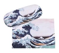 VON LILIENFELD Glasses Case Design Art Case Glasses Microfibre Glasses Cleaning Cloth Glasses Box Sturdy Hard Case Set with Fabric Covered, K. Hokusai: the Great Wave, One Size