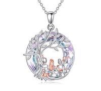 VONALA 4 Sister Necklace 925 Sterling Silver Tree of Life Sisters Necklace Crystal Jewellery Friendship Birthday Christmas Gifts for Women Daughter Friends