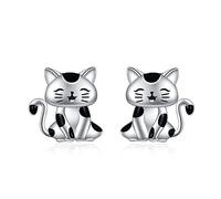 VONALA 925 Sterling Silver Cat Stud Earrings, Kitten Post Earrings, Cute Animal Pussy Jewelry Gifts for Women Teens Girls Cat Lover, 11.5*11MM