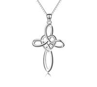 VONALA 925 Sterling Silver Celtic Knot Silver Cross Necklace Infinity Love Pendant Jewellery