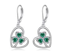 VONALA 925 Sterling Silver Clover Dangle Earrings Green Leaf Leverback Drop Lucky Irish Shamrock jewellery St. Patrick's Day Gifts for Mom Women