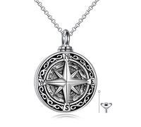 VONALA 925 Sterling Silver Compass Urn Necklace for Ashes Wiccan Jewellery for Women Men
