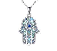 VONALA 925 Sterling Silver Hamsa Hand Pendant Necklace Evil Eye Necklace Fatima Protecetion Necklace Amulet Spiritual Jewellery Gifts for Women