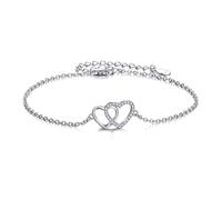 VONALA 925 Sterling Silver Interlocking Infinity Double Heart Bracelet for Women Girls