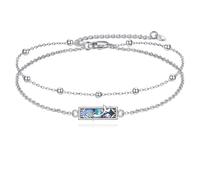 VONALA 925 Sterling Silver Mermaid Anklet for Women Double Layer with Abalone Shell Charm Adjustable Chain