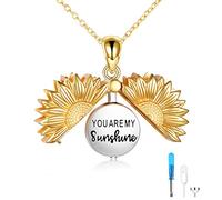 VONALA 925 Sterling Silver Sunflower Urn Necklace You are My Sunshine Locket Keepsake Ashes Cremation Hair Memorial Jewellery