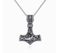 VONALA 925 Sterling Silver Viking Thor's Hammer Pendant Necklace Mjolnir Nordic Runic Talisman Norse Amulet Jewellery Gifts for Men Boyfriend