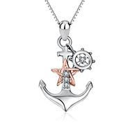 VONALA Anchor Necklace Sterling Silver Cubic Zirconial 14k White Gold Plated for Women