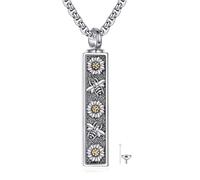 VONALA Bee Bar Urn Necklace for Ashes 925 Sterling Silver Memorial Pendant with Daisy Engraving Always in My Heart for Men & Women