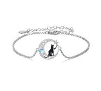 VONALA Black Cat Bracelet 925 Sterling Silver Cat Celtic Knot Moon Bracelets with Moonstone Animal Jewellery Birthday Gifts for Women Girls Wife Daughter 7”+2” Adjustable Chain