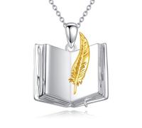 VONALA Book Necklace for Women 925 Sterling Silver Pendant Necklace Literary Jewellery Gift for Librarian Readers Teacher